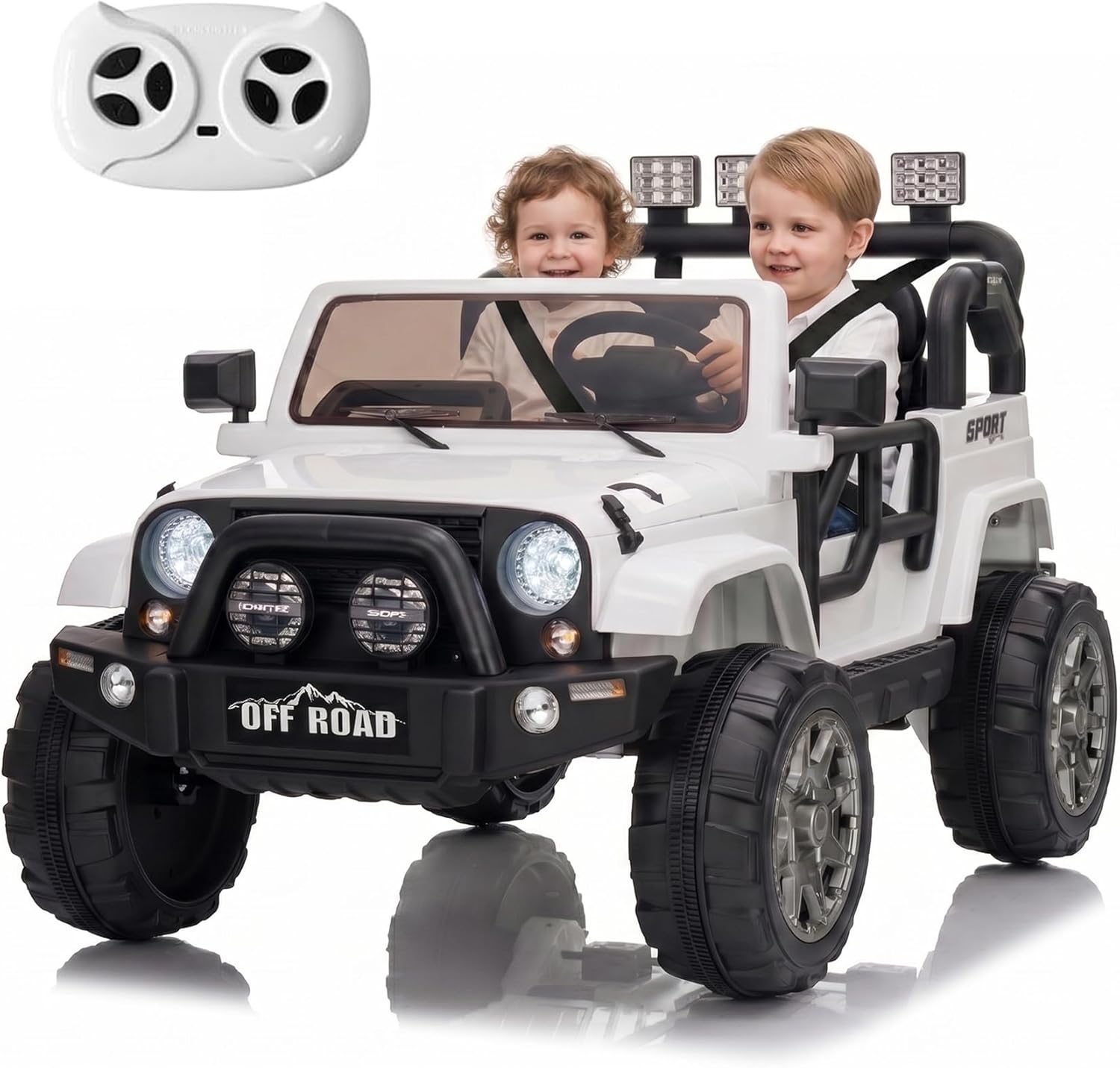 12V 2 Seater Ride on Car with Remote Control, Bid Kids Electric Ride on Truck with Suspension, Battery Powered Off-Road Vehicle with Bluetooth, Birthday Children's Day Gift for Boys Girls (White)