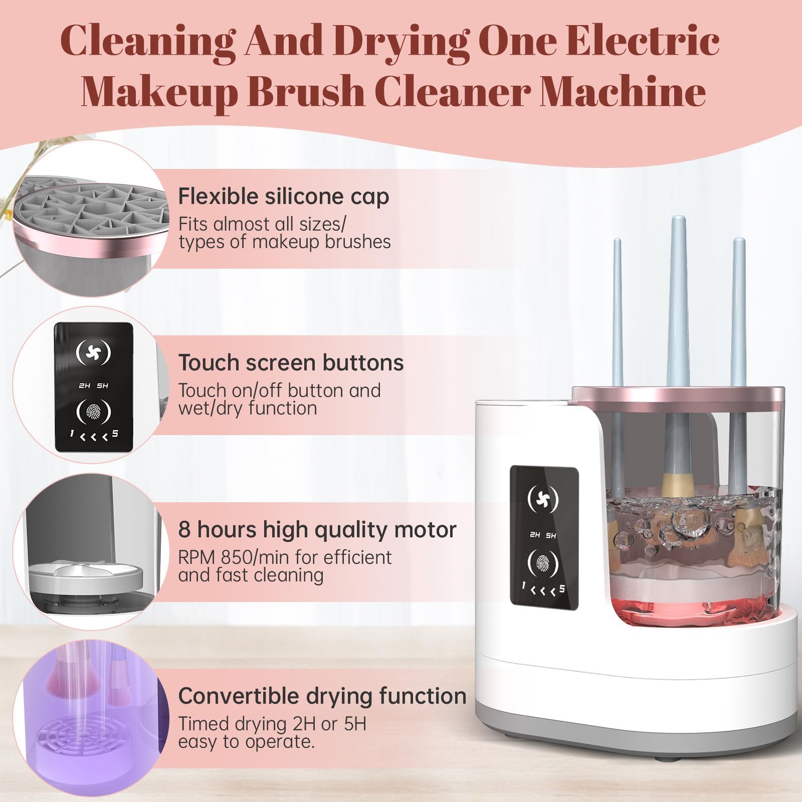 Condition photo showing New/Like New for electric makeup brush cleaner machine with makeup brush dryer-holder-portable automatic usb cosmetic brushes cleaner tool for all size beauty makeup brush set,eyeshadow, blush brush (white)