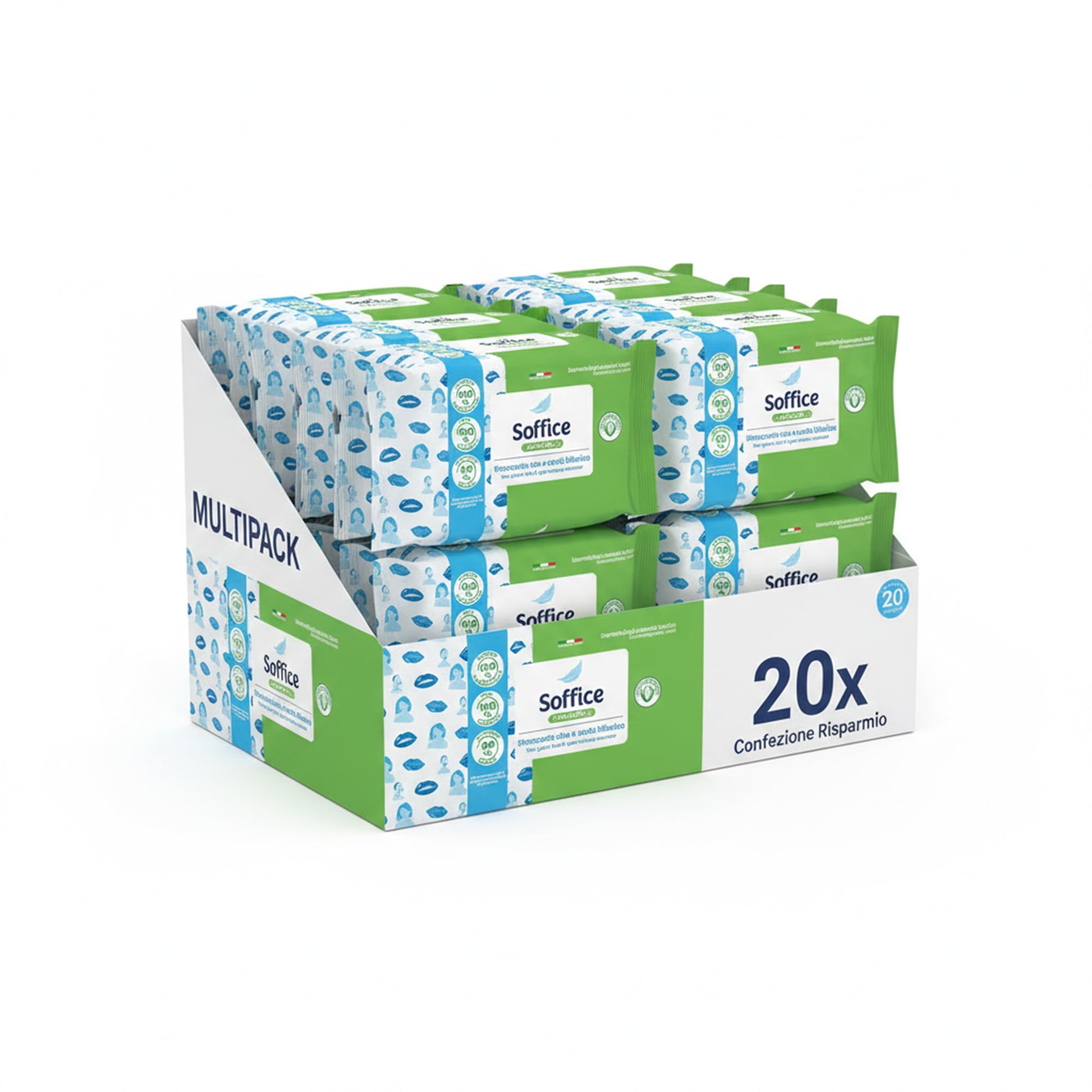 Salviette Soffice Natural Struccante Viso e Occhi, Rimuovono Anche il Trucco Waterproof, Formula con Acqua Micellare Bifasica - 20 Confezioni da 20 pz