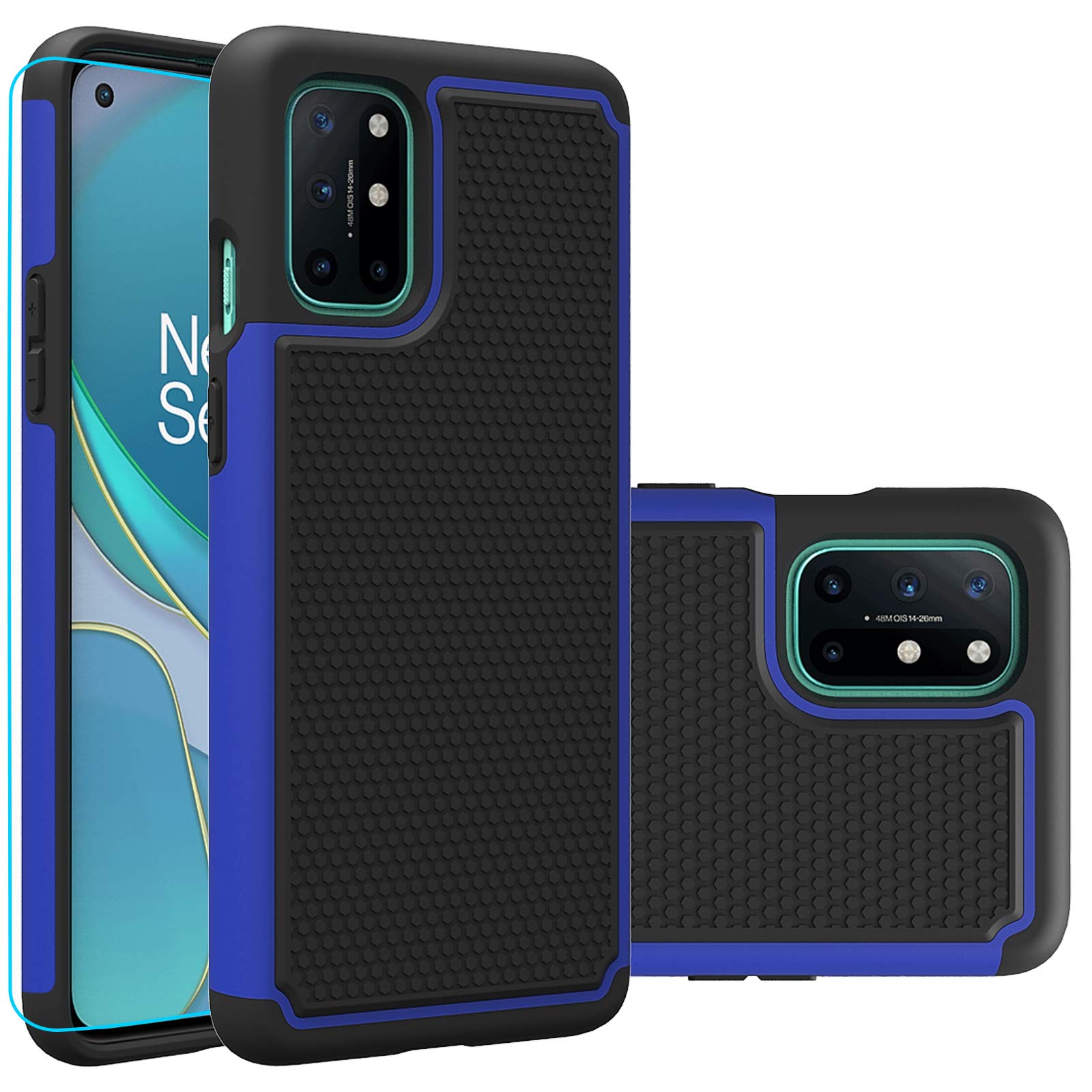 Oneplus 8T Plus 5G Case,Oneplus 8T Case with HD Screen Protector,Giner Dual Layer Heavy-Duty Military-Grade Armor Defender Protective Phone Case Cover for Oneplus 8T+/Oneplus 8T 5G (Blue Armor)