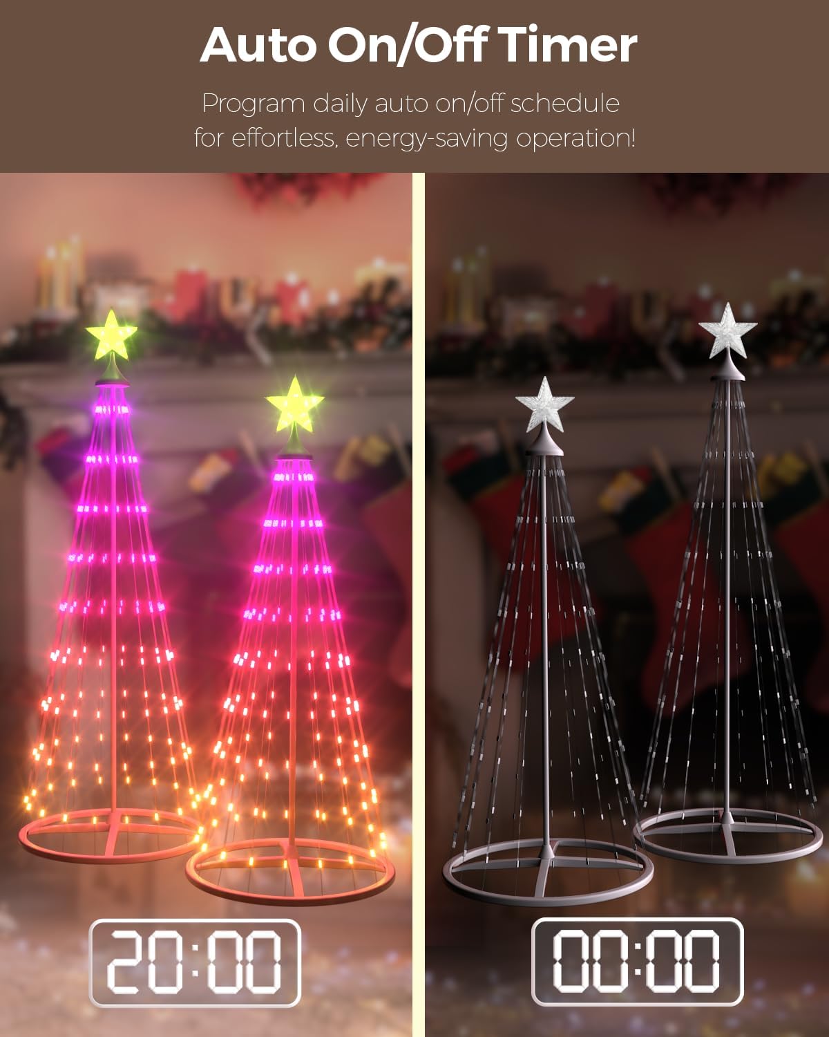 Smart Lighted Christmas Cone Tree Outdoor, 16 Mil Color Changing, APP & Remote Control, Music Sync, Timer, Group Control, RGB Led Christmas Decorations for Indoor Outdoor (Set: 4+5FT) - Image 4