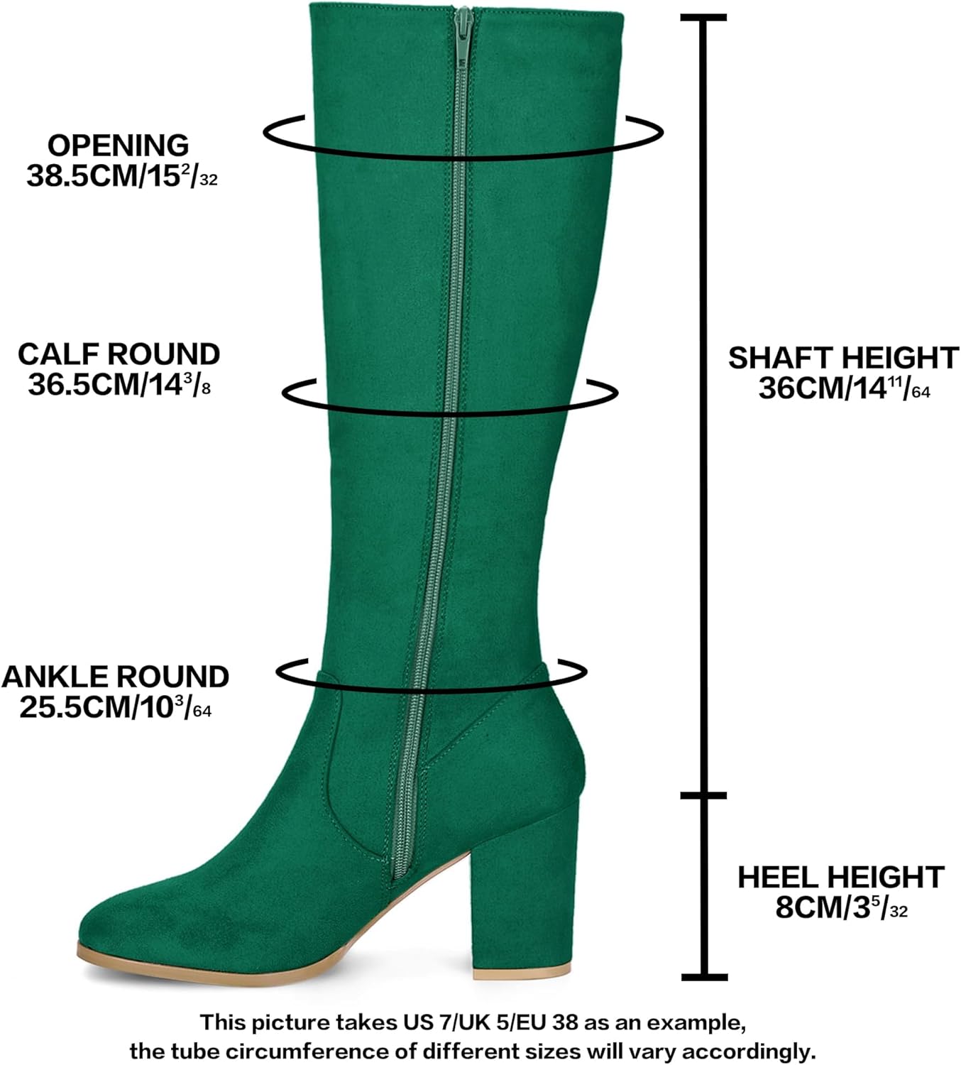 Allegra K Women's Side Zipper Chunky Heel Knee High Emerald Green Boots 6.5 M US - - Image 2