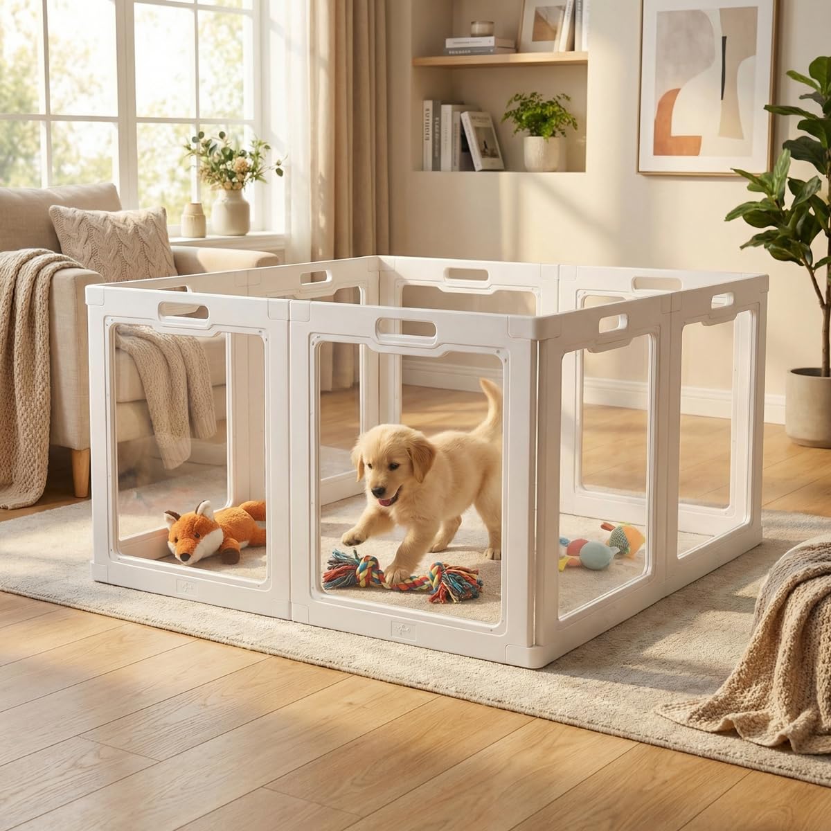 Corral acrílico para perros, corral transparente para mascotas para uso en interiores y exteriores, corral de juego para cachorros, gatos, conejos, hurones, fácil de montar, preferible para perros