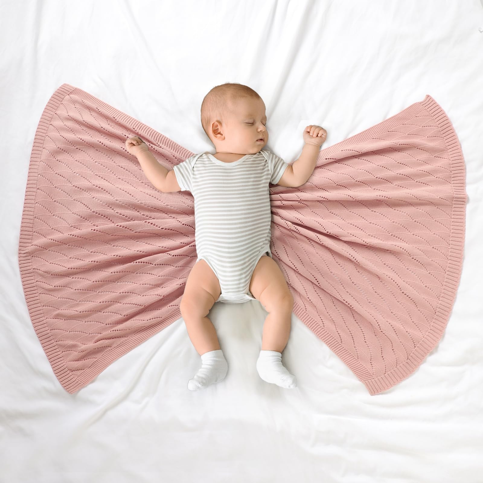 mimixiong Cotton Knit Baby Blanket Soft Crochet Cellular Blanket Baby Gifts for Newborn Boys Girls,100 x 80 cm (Pink) - Image 3