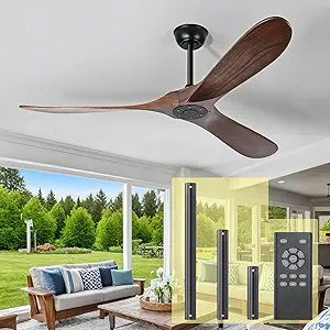 Modern Walnut 72 Inch Large Ceiling Fan with Remote, Outdoor Wood 3 Blade High CFM Wet Rated Ceiling Fans for Patios Porch Gazebo -Farmhouse Big Propeller Ceiling Fan for Indoor Living Room Bedroom