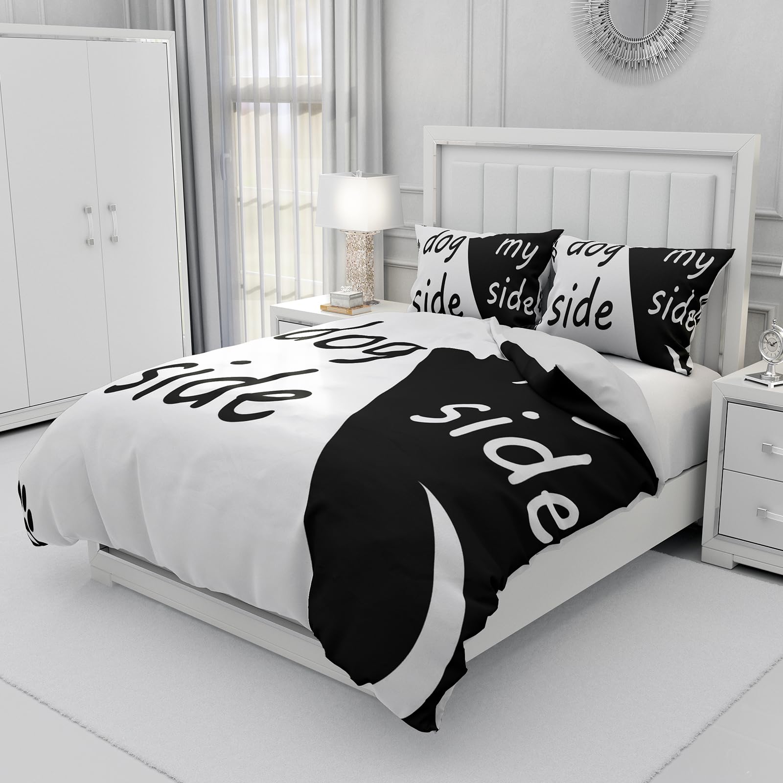 Set di 3 copripiumini con lato del cane e il mio lato 220x240cm, in morbida microfibra, per adulti, decorazione della camera da letto (King（220x240cm）, A)