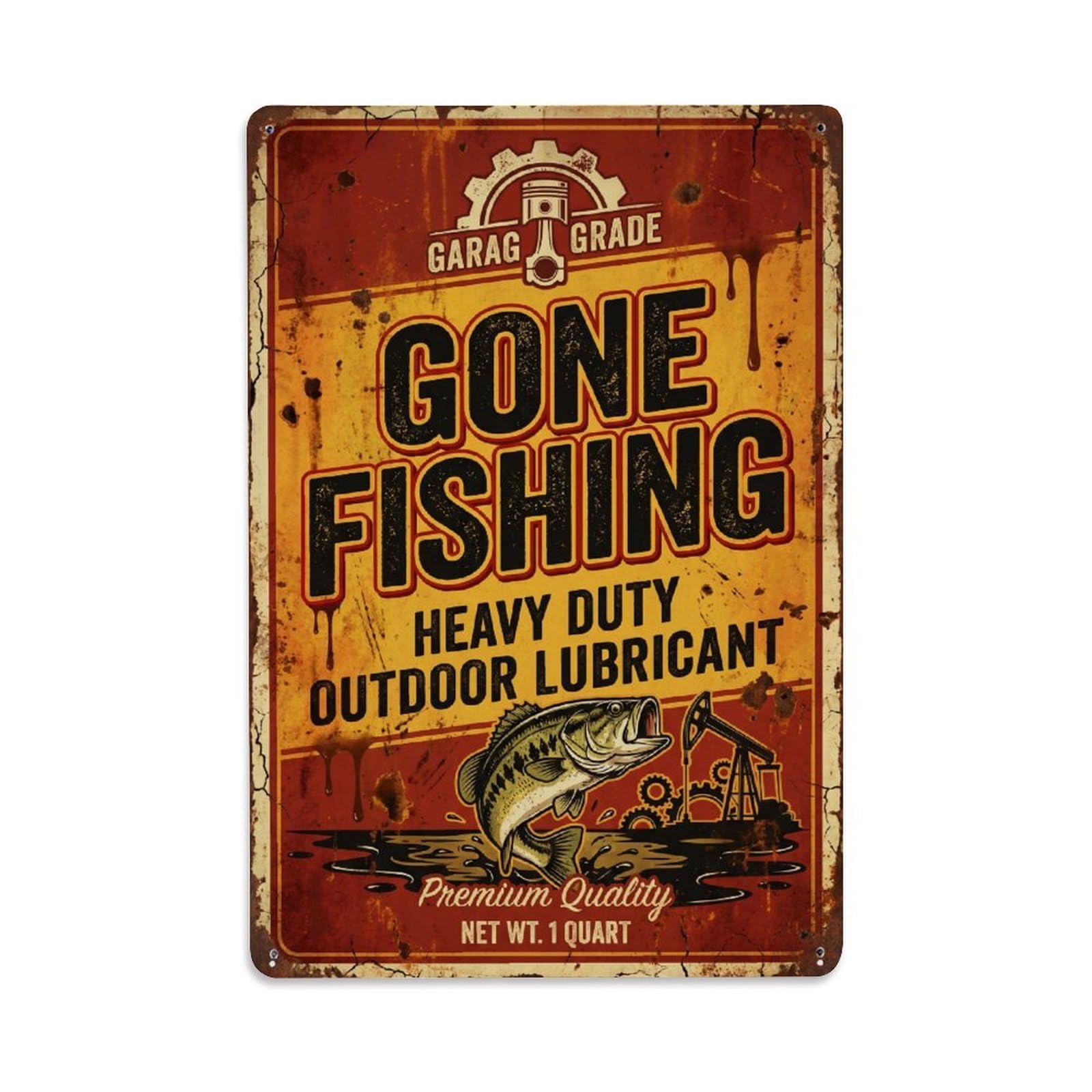Gone Fishing Fishing Paradise Vintage Metal Tin Sign Plaque Wall Decor for Cafe, Club, Garden Metal Poster 8x12Inch