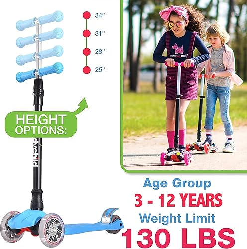 Miniatura 3 de Patinete para niños, scooter de 3 ruedas para niños, juguete para niñosniños pequeños, altura ajustable, cubierta antideslizante, luces de rueda