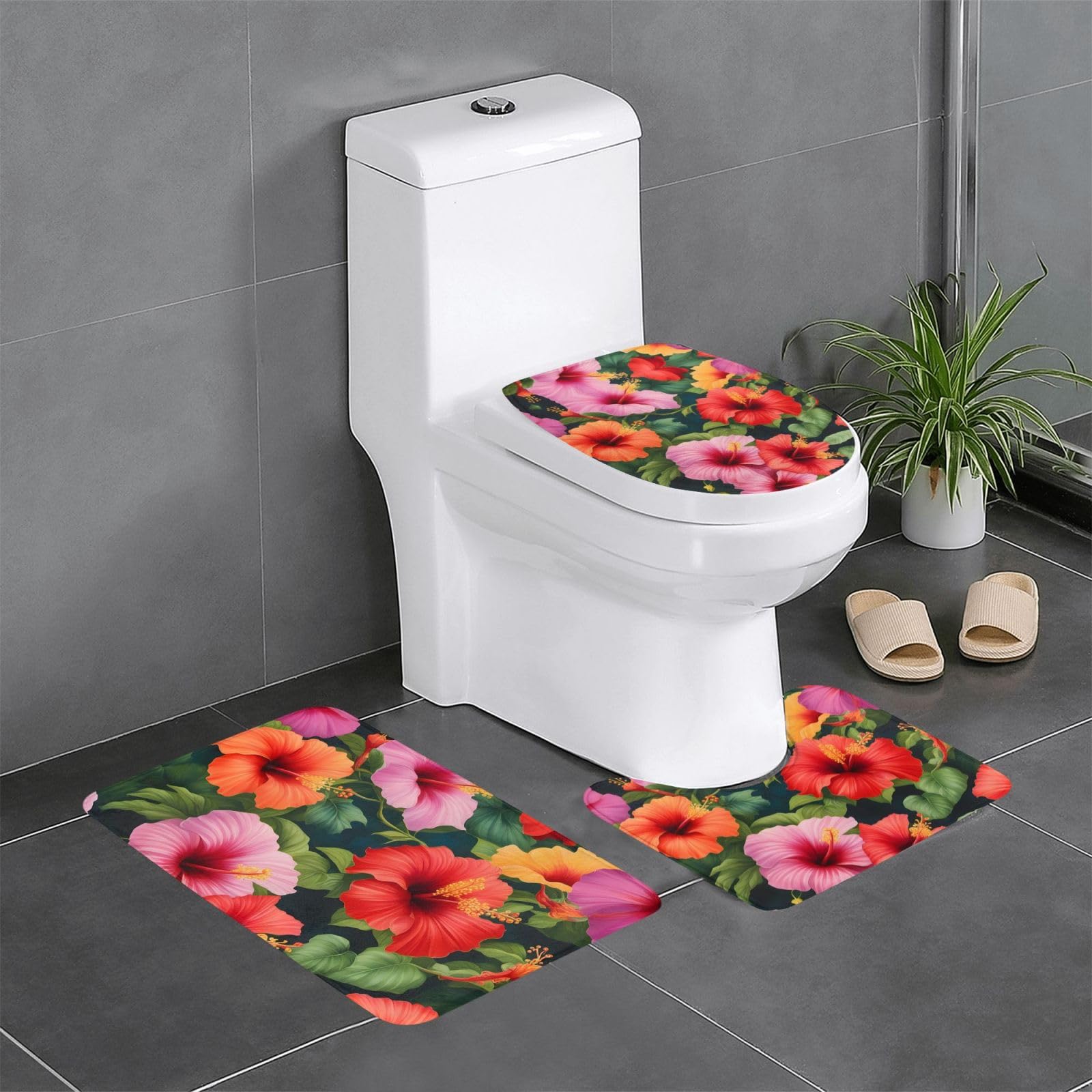 Tapis de salle de bain antidérapant lot de 3 lavable pour sol wc et meuble-lavabo 61x40 cm
