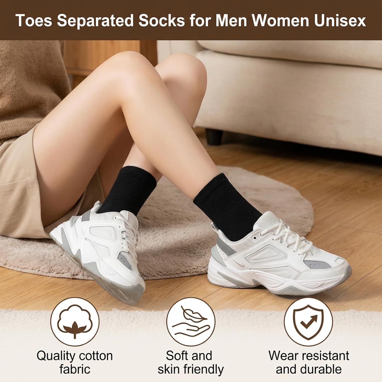 3 Pairs Flip Flop Socks Unisex Elastic Split Toe Cotton Tabi Socks for Men Women