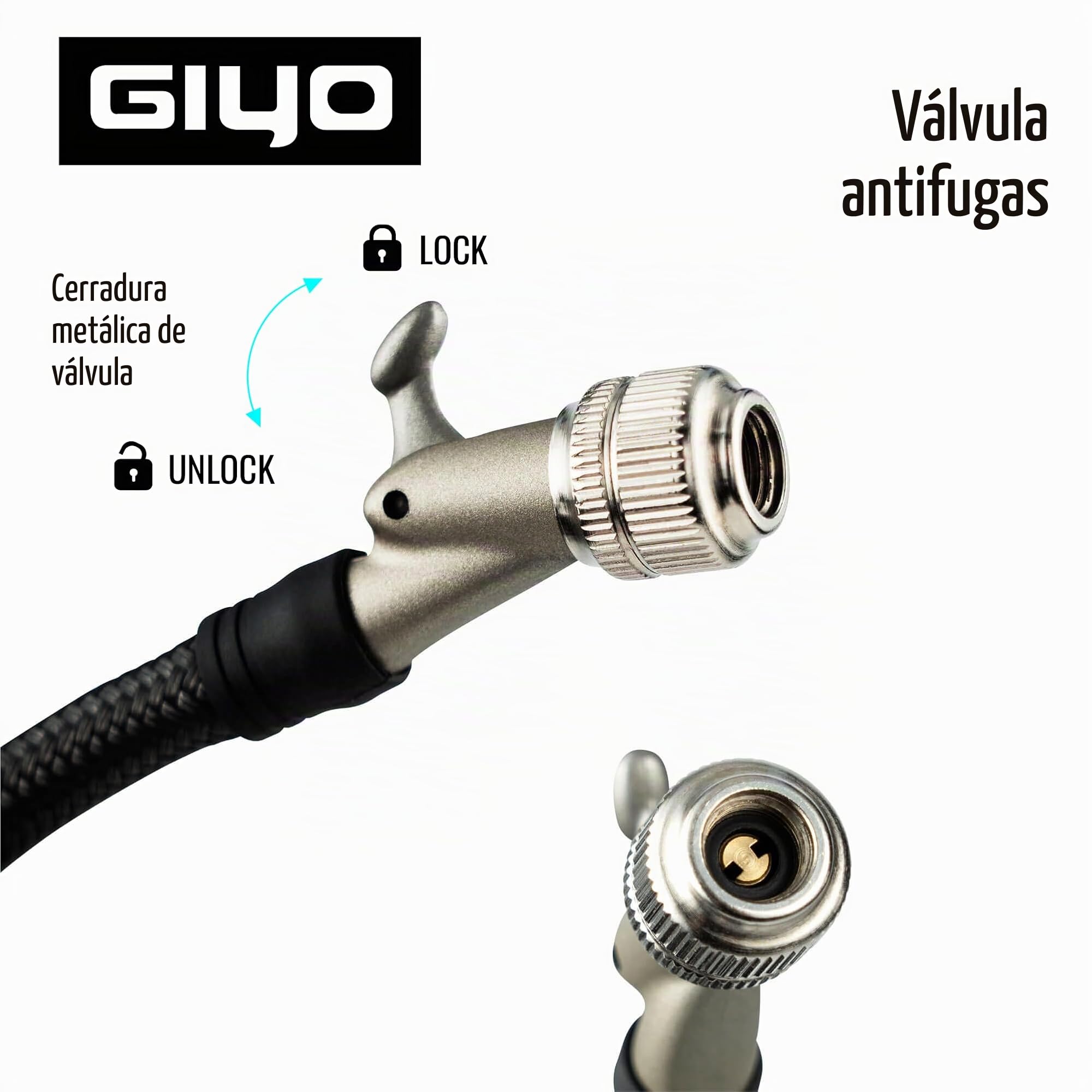 GIYO GS-52L Bomba de choque digital turbo 600 psi - Ahorra 40% esfuerzo, purgador microajustable, barril de aluminio