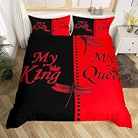 Vista 23 de Erosebridal Juego de funda de edredón para parejas, color rojo y negro, tamaño Queen, Queen of Everything King of What Left Funda de edredón
