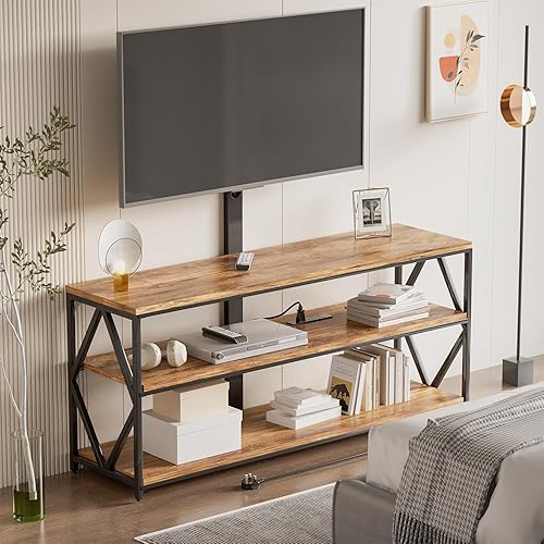 Miniatura 2 de YESHOMY Soporte de TV giratorio con soporte para televisión de hasta 75 pulgadas, centro de entretenimiento con toma de corriente y estantes de