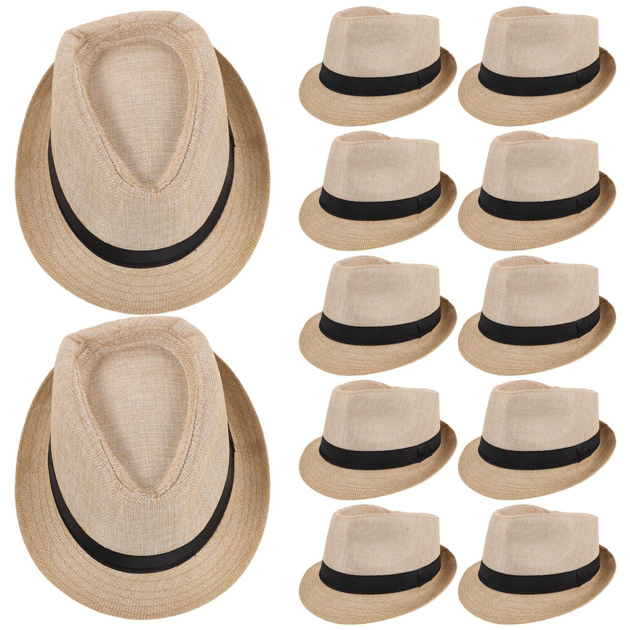 Lurrose 12 pezzi Cappello da sole Fedora Panama da spiaggia con corta arrotolabile in juta traspirante | Accessori per costume anni '20 da uomo per donna, viaggi estivi, giardinaggio, vacanze