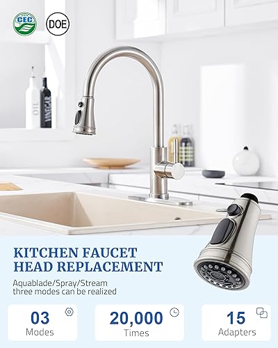 Vista 36 de Cabezal rociador de repuesto para grifo de cocina, con 15 adaptadores, rociador de grifo extraíble con boquilla de 3 funciones, bronce aceitado