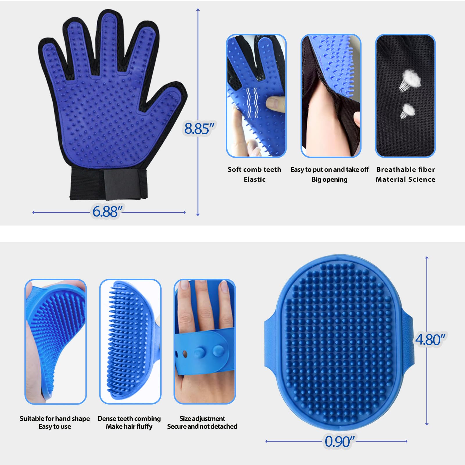 NVNAN Guantes de aseo para gatos y perros – Cepillo de champú para perros y cepillo para eliminar el pelo de las mascotas y guantes de masaje para gatos, perros, todo tipo de pieles (1 cepillo + 1 par