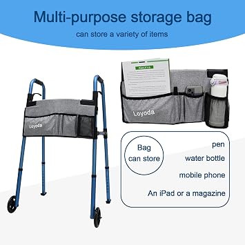 Loyoda Folding Walkers for Seniors, Medical Walker 5'' Front Wheel Lightweight Walker with Storage Bag and Skis Glides Height Adjustable Aluminum Compact Standard Walker (Blue)