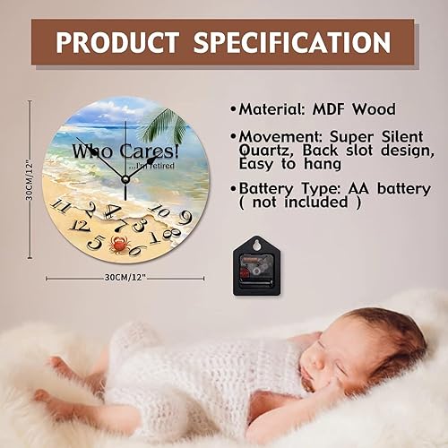 Miniatura 7 de ArogGeld Colorful Who Cares I Am Retired - Reloj de pared grande para casa de playa, funciona con pilas, 12 pulgadas, silencioso, sin tictac, reloj