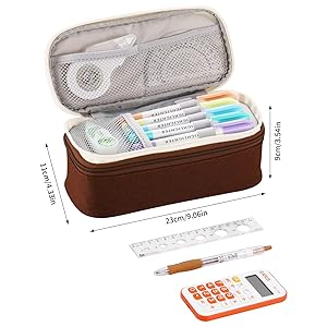 Big Pencil Case Large Capacity Pencil Bag with Zipper Pencil Pouch for Boys Girls Kids Adults Stationery Pencil Pen Case Organizer for School Office Brown1