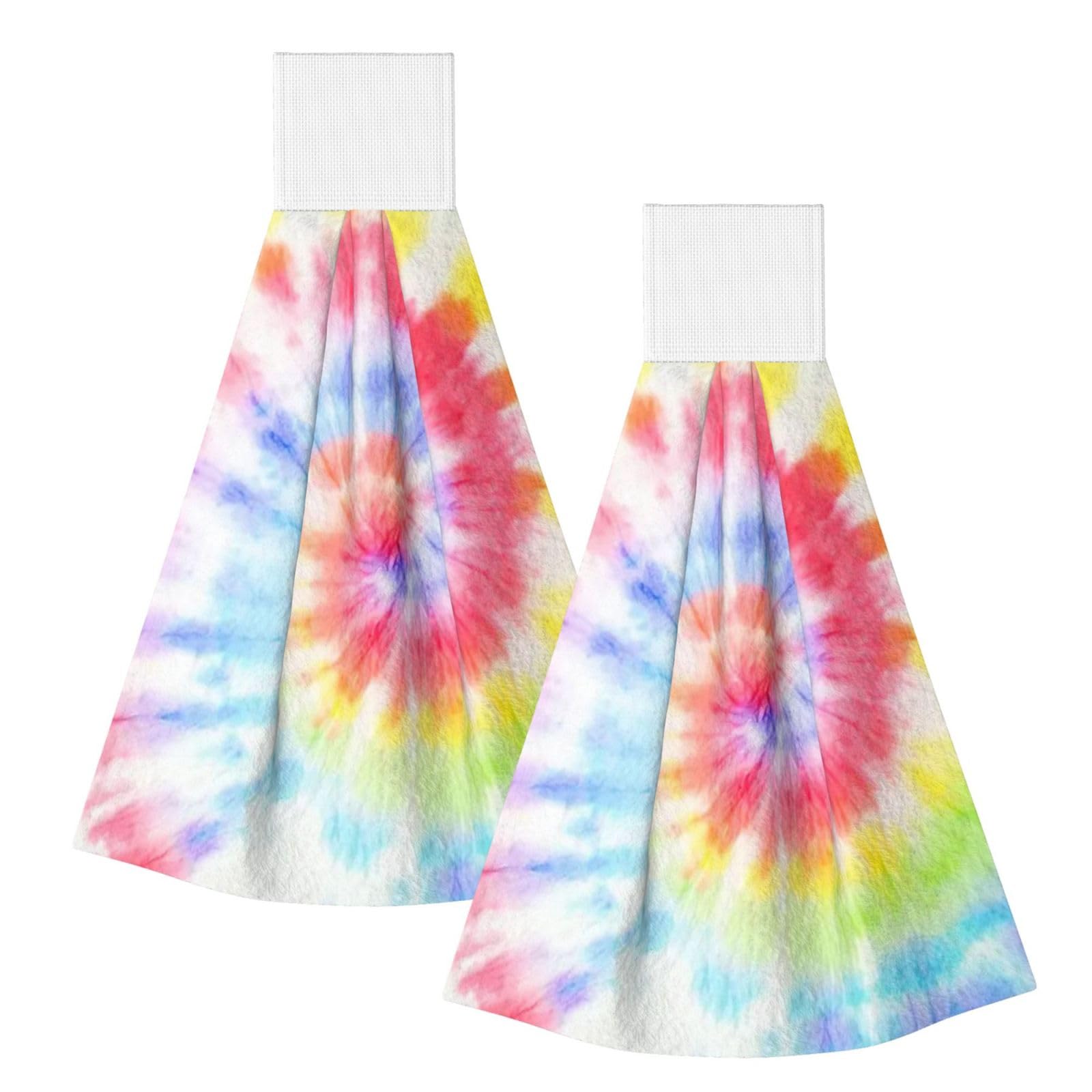 DOPKLNA Tie Dye Rainbow Spiral Swirl, 2 Pcs Hanging Coral Fiber Hand Towels for Bathroom, Absorbent Kitchen Towels