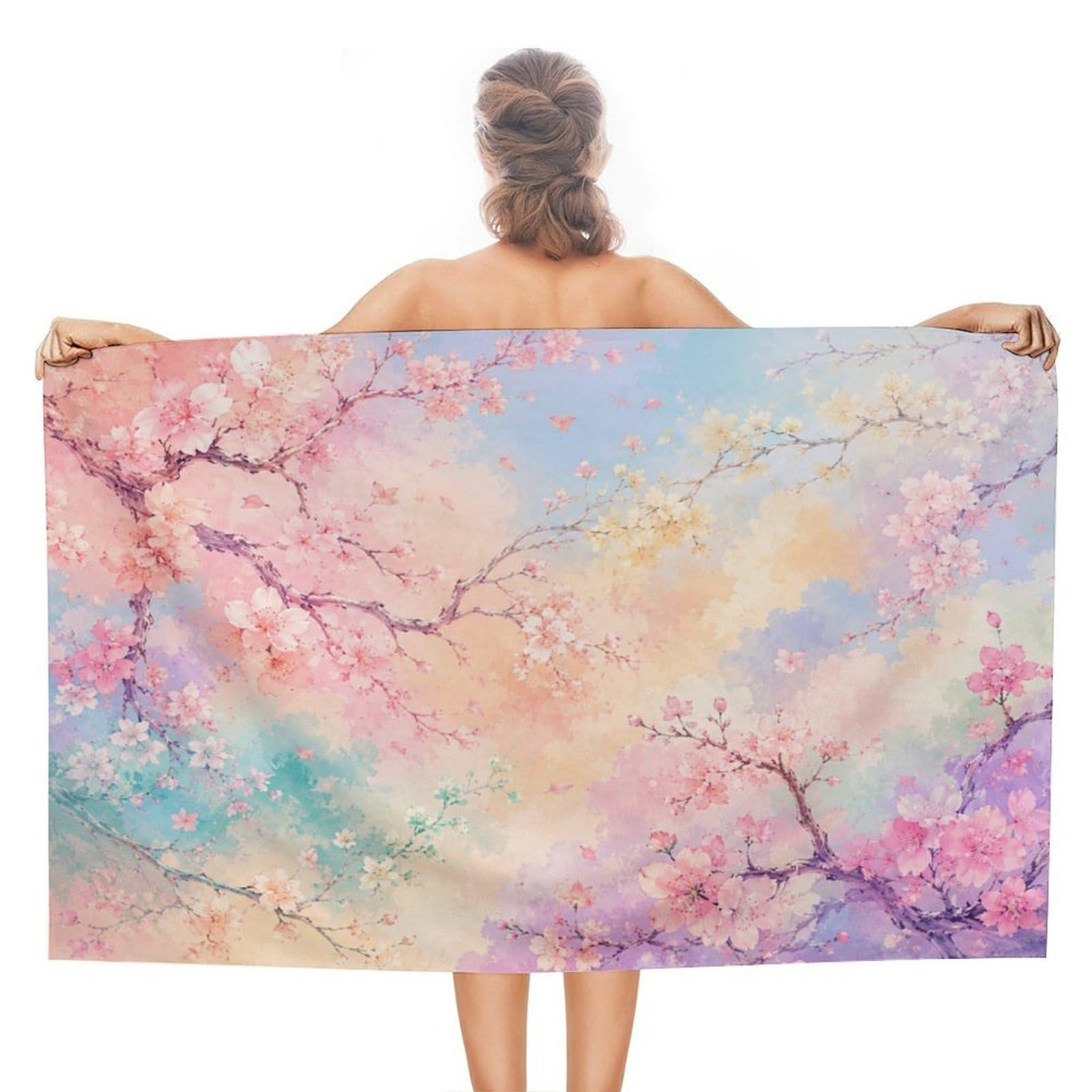 Anceky Cherry Blossom Sky Pastel Oversized Beach Towel Quick Dry Sand Free Microfiber Travel Towel Lightweight Multi Purpose Beach Blanket Pool Gym Bath Towel 51x31 in