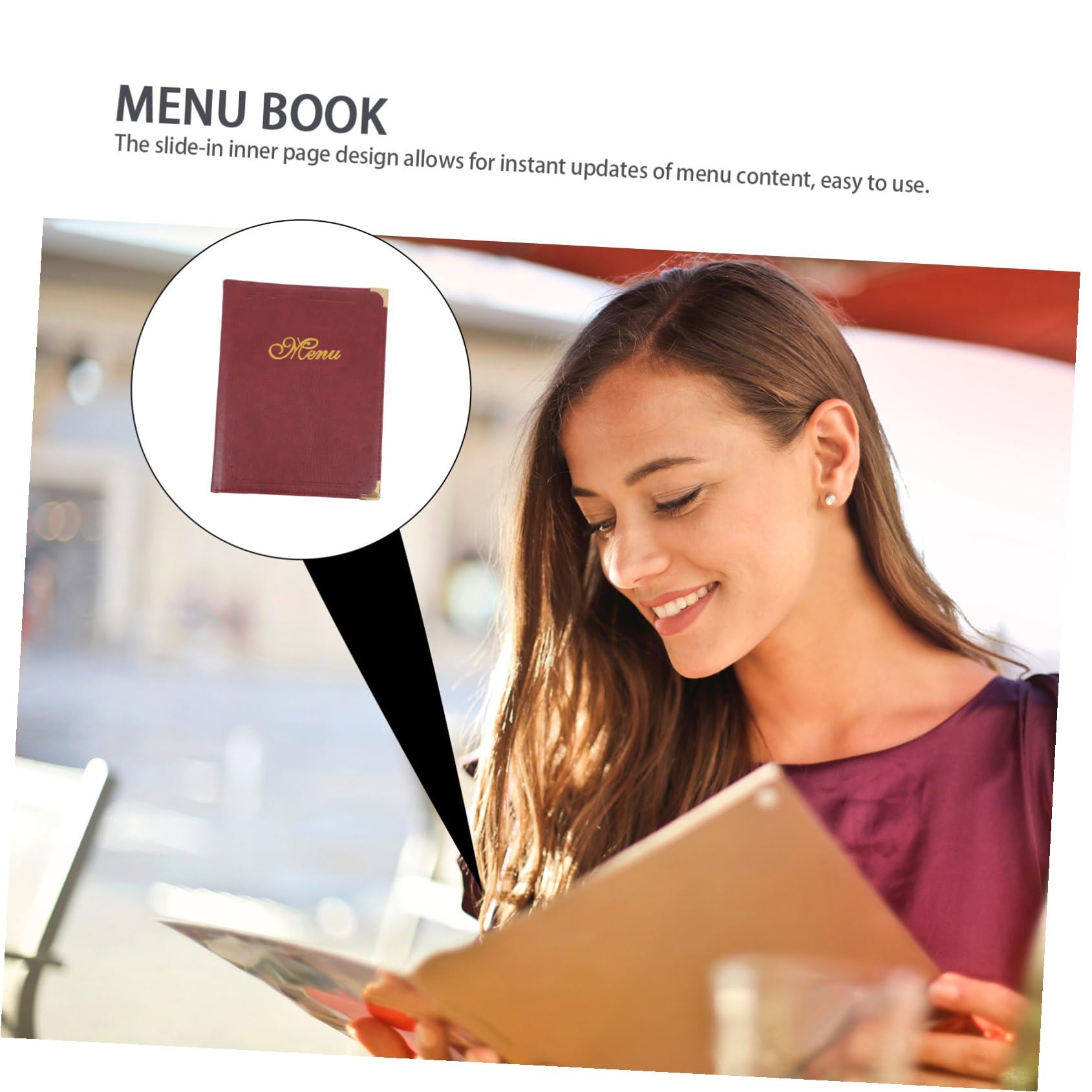 Carpeta de Menú de Restaurante A4 en Piel Sintética Burdeos, Soporte Transparente para Exhibición de Precios y Pedidos, Libro de Menú Práctico para Bar y Comedor Profesional