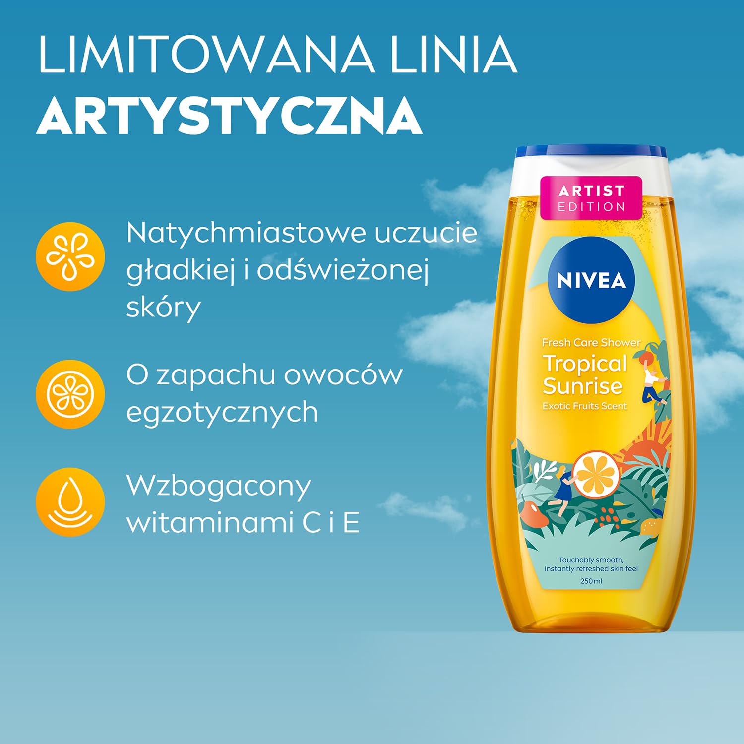 NIVEA Tropical Sunrise Odświeżający żel pod prysznic z witaminą C i E - egzotyczne owoce, 250 ml