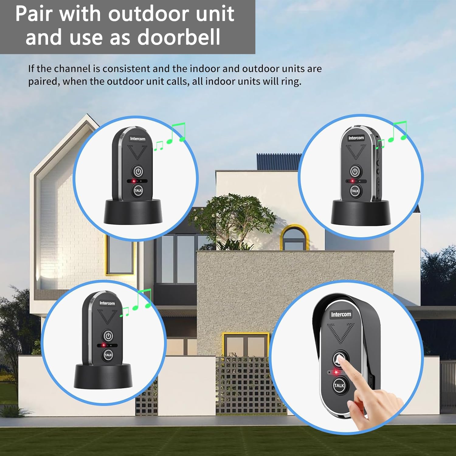 Interfoni wireless, 2 vie, portata 1500 m, IP44, impermeabile, 3 canali, citofoni interni ricaricabili per casa, ufficio, ospedale, hotel fabbrica (2 confezioni, nero)