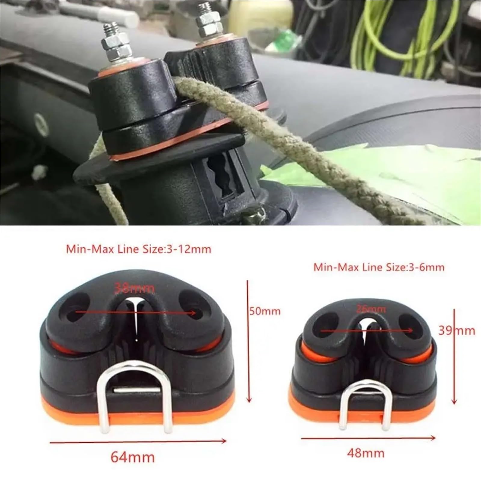 Strozzascotte, Morsetti A Camme Marini Morsetto universale for funi in nylon con cuscinetti a sfera e anelli di guida, galloccia a camma con ingresso rapido for kayak, ferramenta nautica, gallocce for