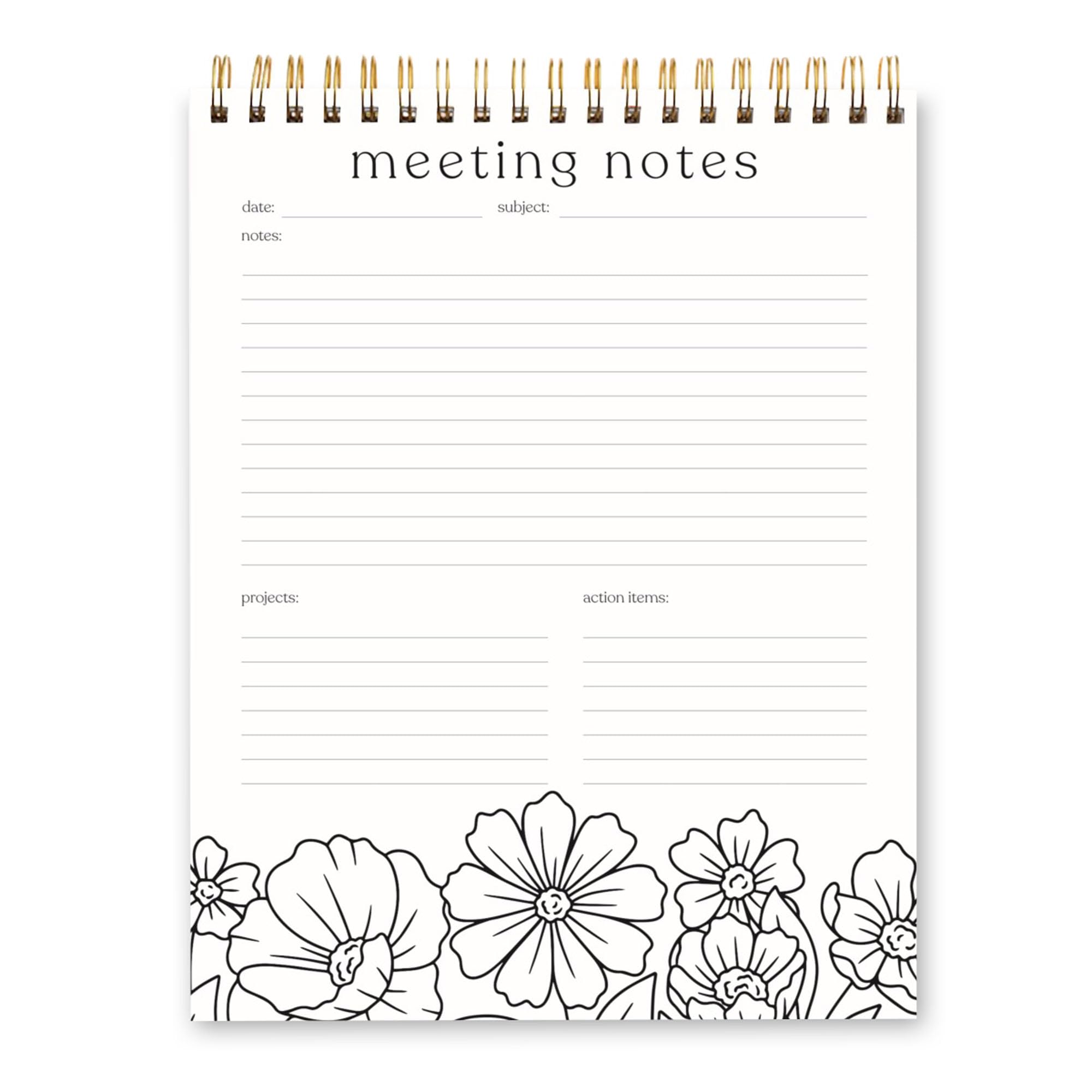 Elyse Breanne Design, Notas de reunión, 8.5 x 11 pulgadas, encuadernado en espiral superior, 52 hojas, todo en uno, bloc de notas abatible, calendario perpetuo, lista, planificador de proyectos de