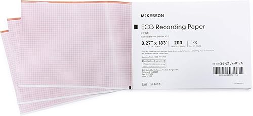 McKesson Papel de grabación ECG, papel térmico de cuadrícula roja, 8.27 x 138 pies, 200 unidades, 1 paquete