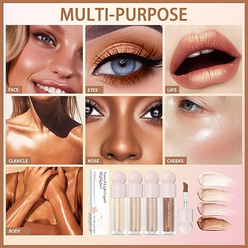 Miniatura 6 de Resaltador líquido, varita iluminadora facial y corporal, resistente al agua y de larga duración, iluminador suave en crema, sedoso brillo natural