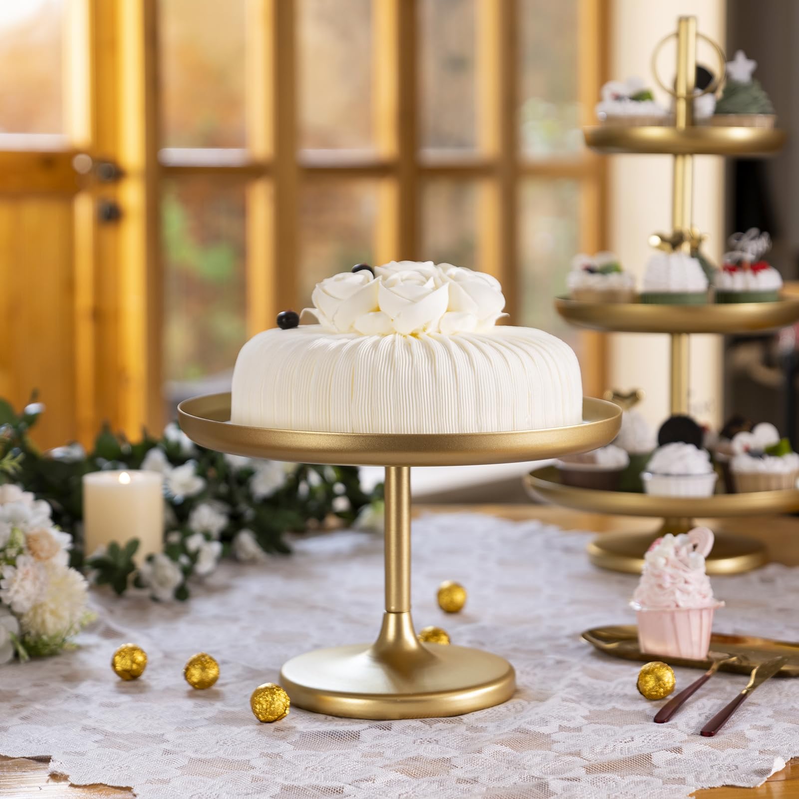 12 inch Gold Cake Stand Round Cupcake Stands Metal Dessert Display Stands