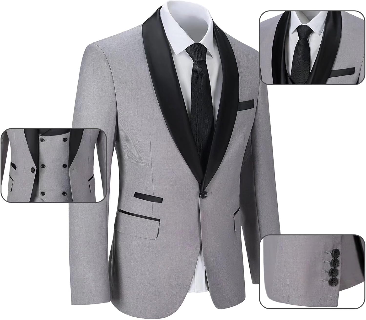Suits for Men Slim Fit 3 Piece Mens Suit Shawl Lapel Jacket Vest Pants Formal Wedding Prom Men's Tuxedo Suit Set - Image 3