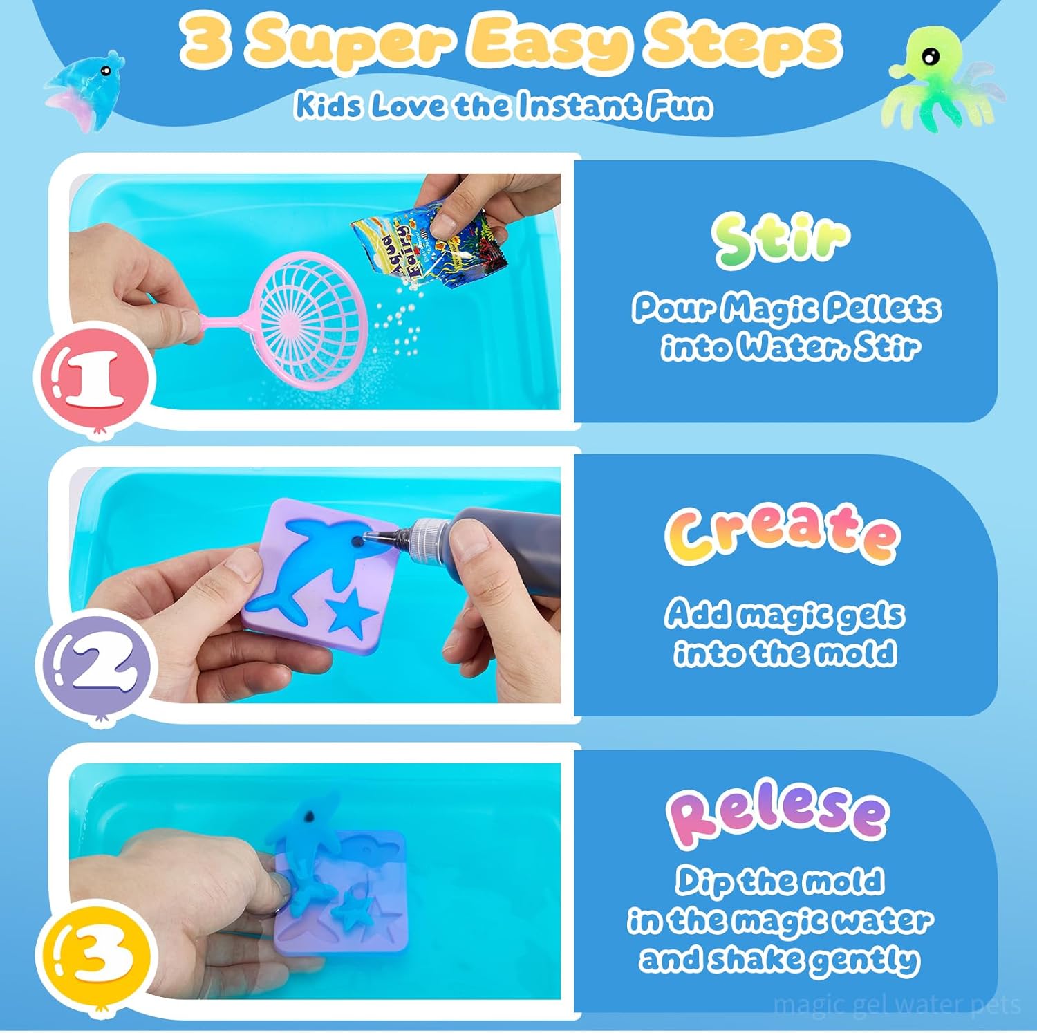 Crafts Kits Toys - Birthday Gifts for Girls & Boys 6-12, 25 Molds 20 Colors Magic Water Elf Toy Kit, Aqua Fairy Water Gel Kit for Kids, DIY Squishy Maker, Make Your Own Water Pets