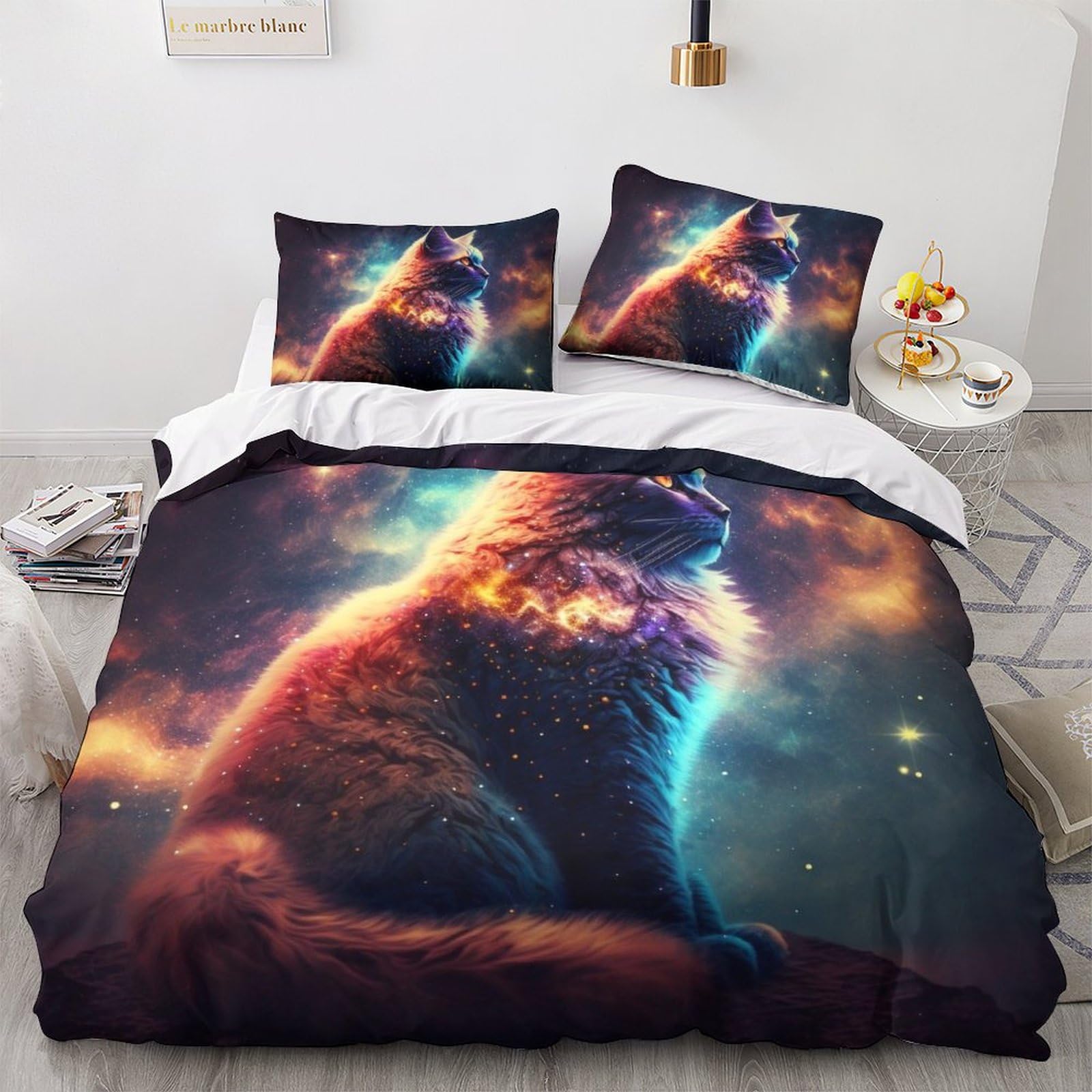 Housse de couette chat 3D finie la corvée de repassage lit 200x200