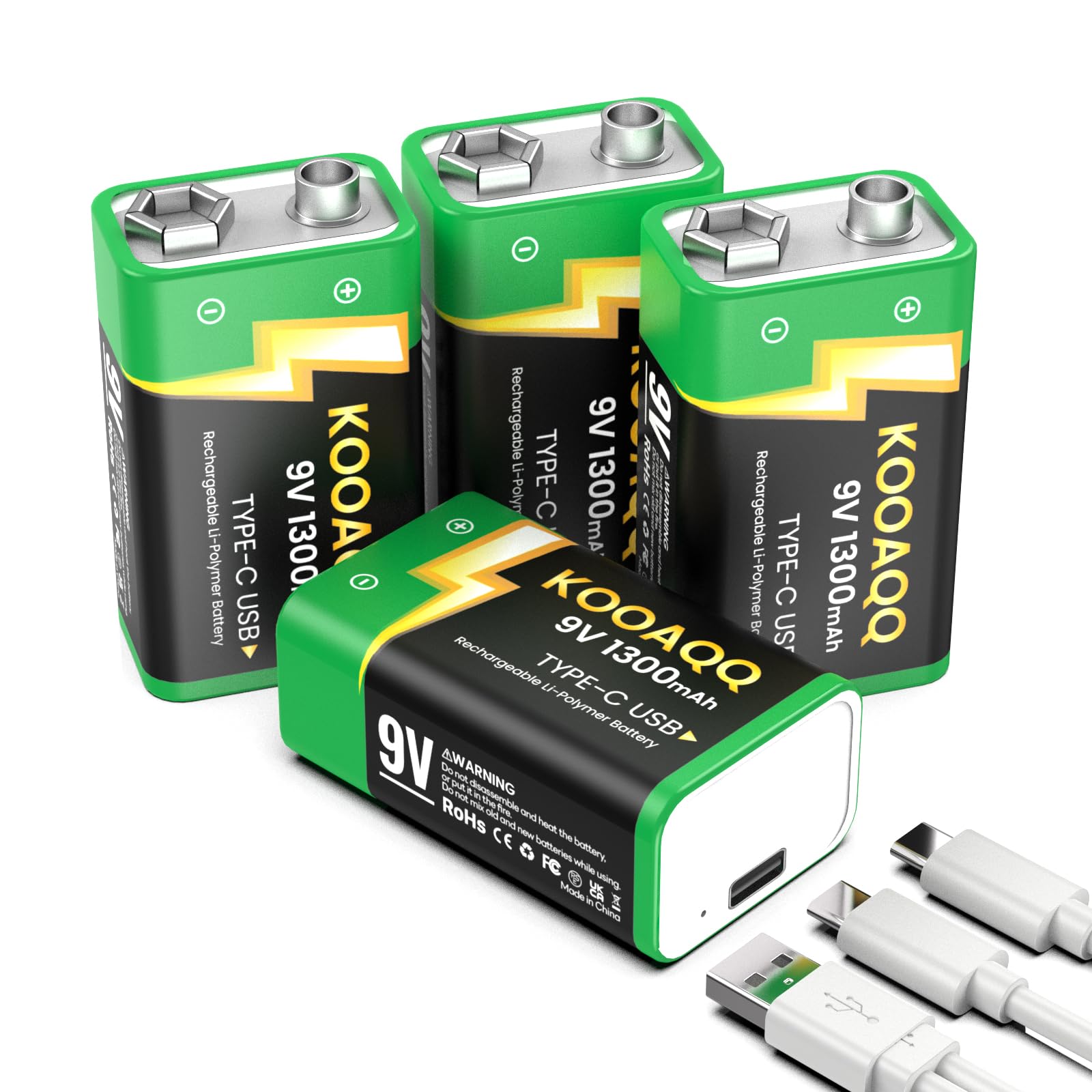KOOAQQ 4-Pack Rechargeable 9v Batteries