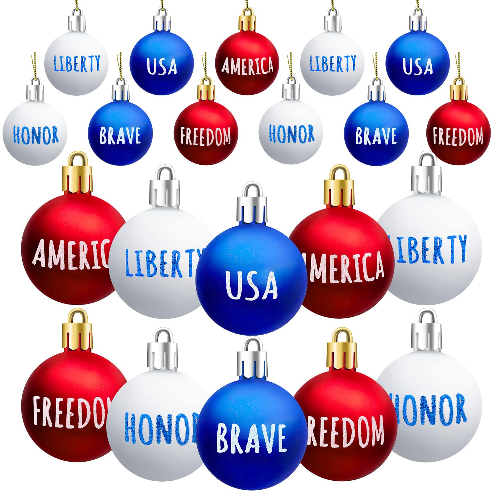 JULMELON 36Pcs 4th of July Patriotic Hanging Ball Ornaments Memorial Day Independence Day Labor Day Hanging Decorations for Home Party Christmas Tree