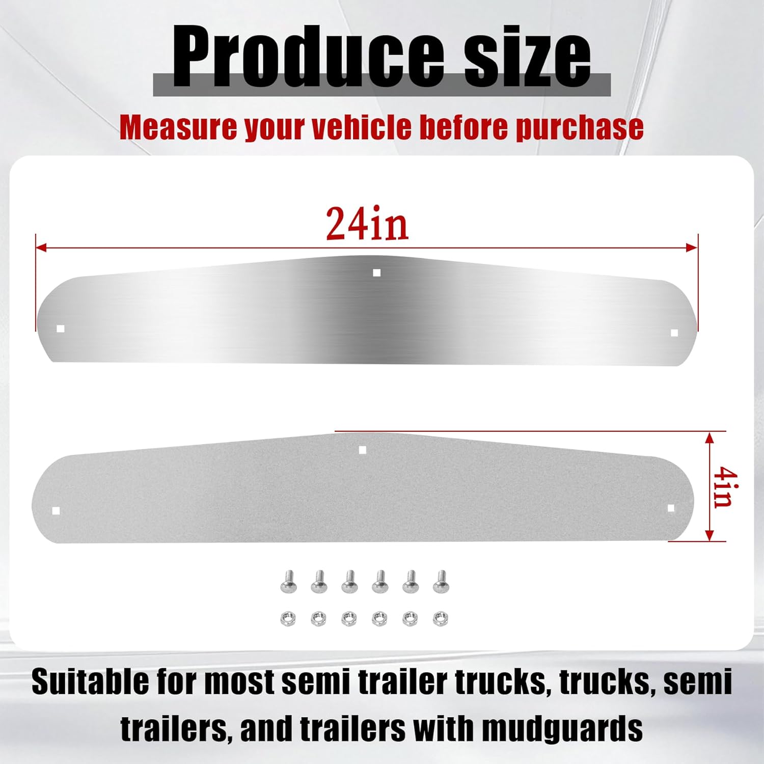 24"x4" Silvery Aluminum Mud Flap Weights with Bolt Thru Studs Suitable for Semi Truck and Semi Trailer Mud Flap Hanger（Smooth）