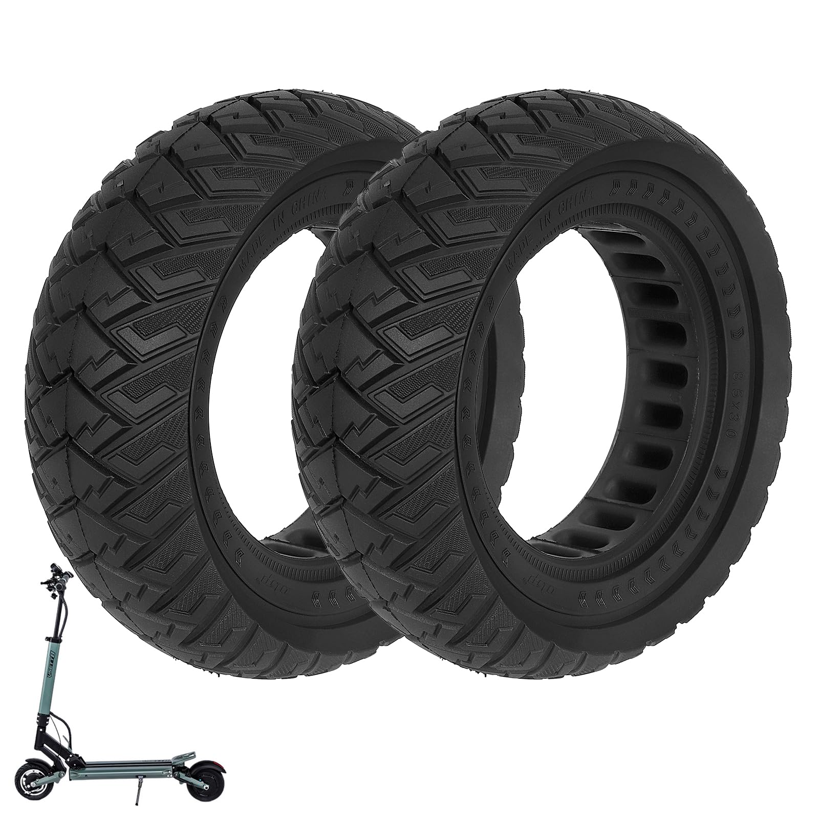 ulip 8.5x3 Solid Scooter Tire Front and Rear Wheels Replacement for Zero 8 Zero 9 VSETT 8 VSETT 9 PRO Kugoo X1 Kugoo Kirin G2 Pro Scooters 8 1/2X3.0 Off-Road Solid tire(2PCS)