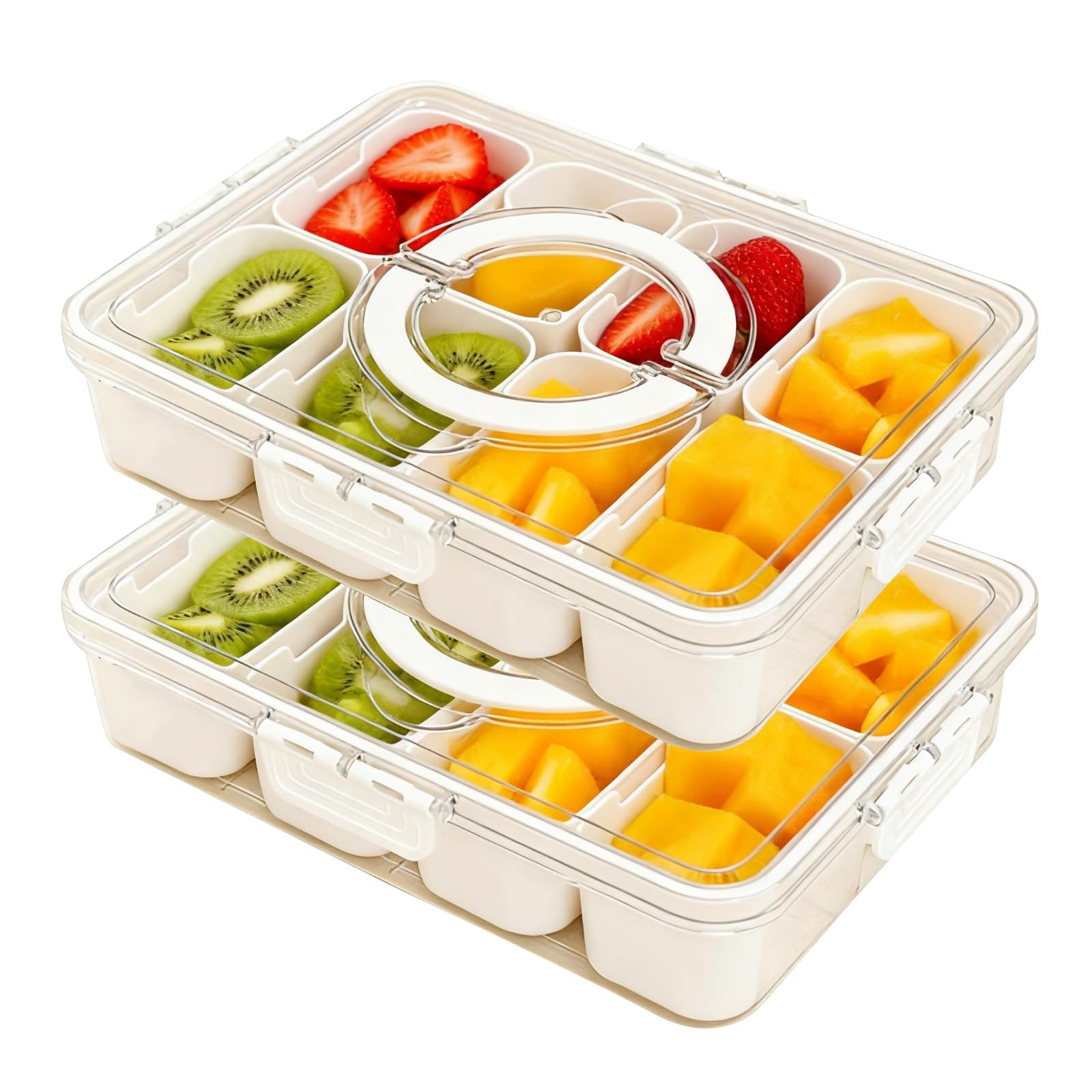 mumisuto Snack Box con Scomparti, Contenitori Spezie con Coperchio e Manico, Quadrato Contenitori per Snack Portatile, 8 Scomparti, Materiale Plastica, per Caramelle Frutta Noci Biscotti Dessert