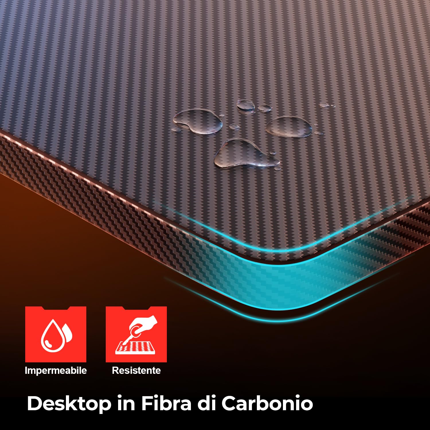 HLONONE Tavolo da gaming, 80 x 50 cm, tavolo per PC con piano monopezzo, nero | Scrivania da gioco ergonomica con superficie in fibra di carbonio, struttura in metallo stabile, per gaming e ufficio