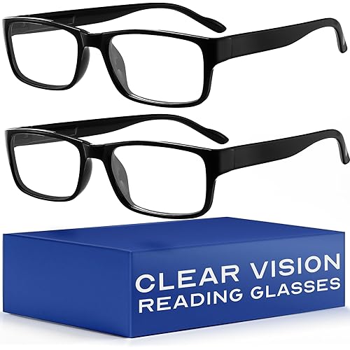 Gaoye 2-Pack of Reading Glasses +2.0 - Blue-Light Filter, UV Protection - Readers with Rectangle Frames