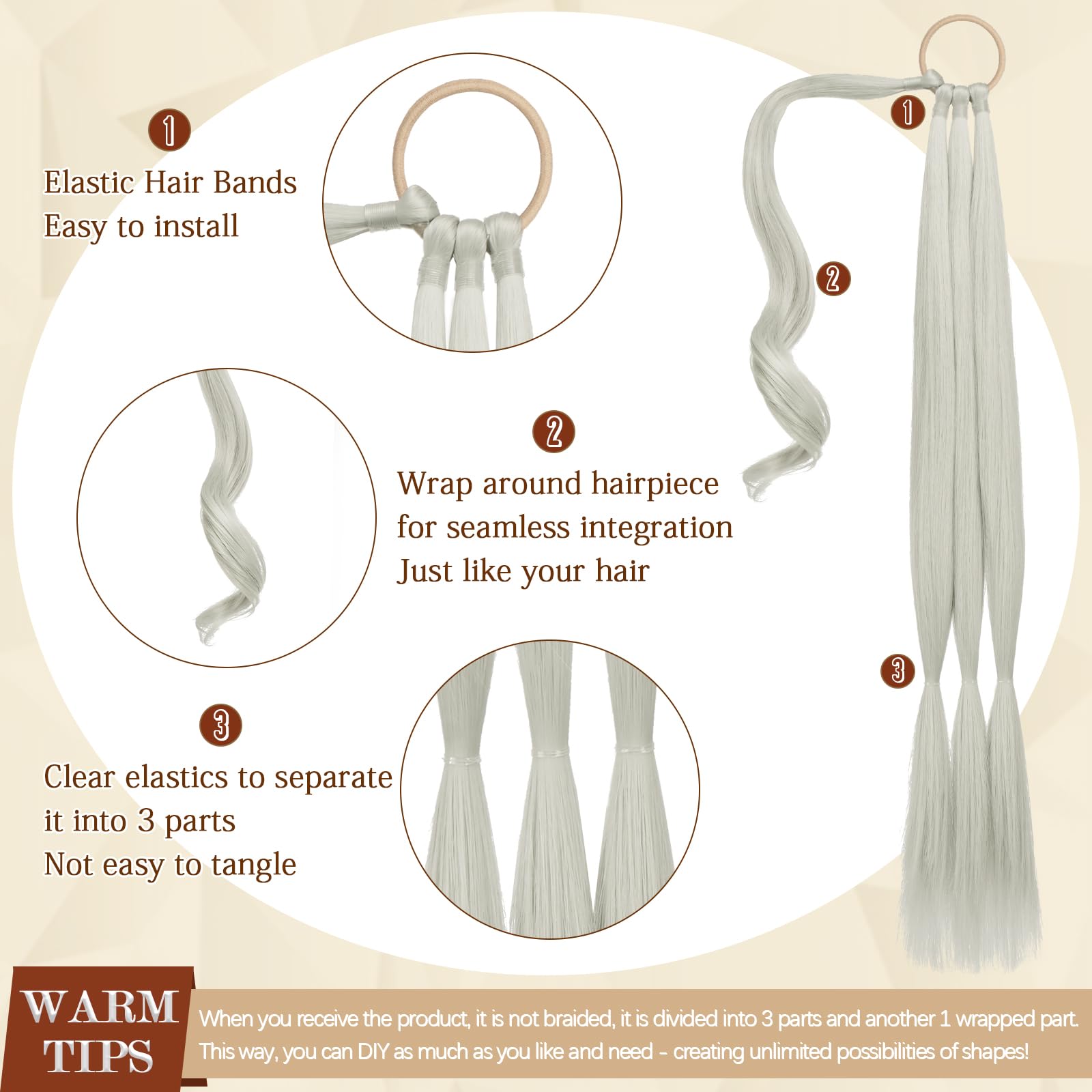 Sofeiyan Long Braid Ponytail Extension with Hair Tie Straight Sleek Wrap Around Hair Extensions Braid Pony Tail Fluffy Natural Soft Synthetic Hairpieces for Women Daily Wear 26 inch-Silver Mist Grey - Image 2