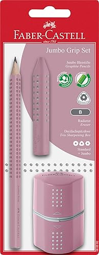 Faber-Castell Jumbo Grip 580082 - Juego de lápices con lápiz, borrador y estaño triple sacapuntas, sombras de rosas, en tarjeta blíster
