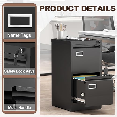 Miniatura 4 de LUCYPAL Archivador de 2 cajones con cerradura, archivadores verticales de metal para oficina en casa, gabinete de almacenamiento debajo