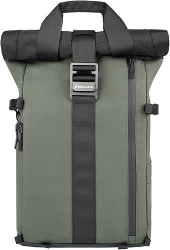 Besnfoto Mochila para cámara impermeable, bolsa de fotografía enrollable para cámara DSLR SLR sin espejo con compartimento para portátil, Verde,