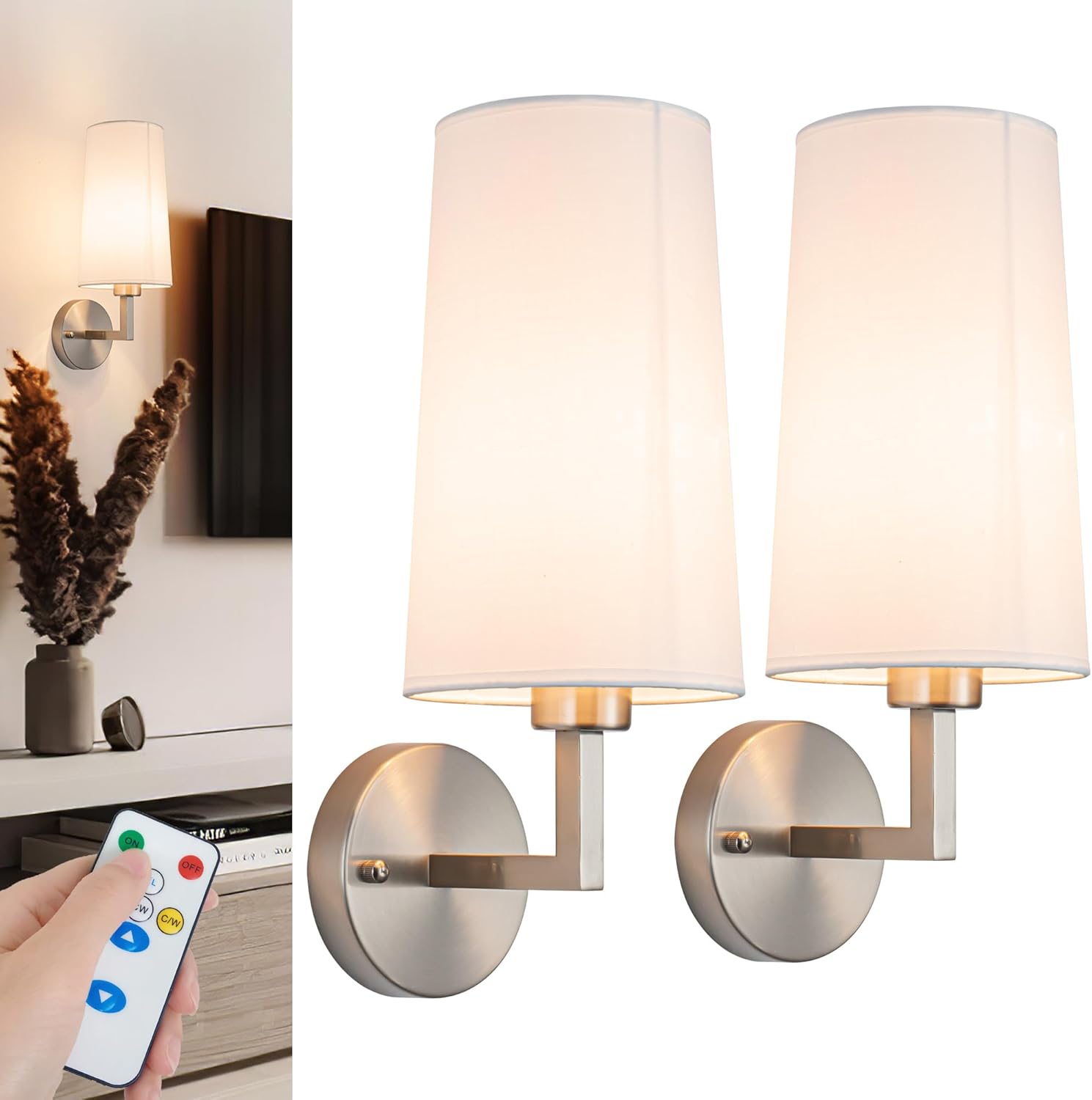 Modern Battery Operated Wall Sconces Set Of Two, Battery Operated Wall