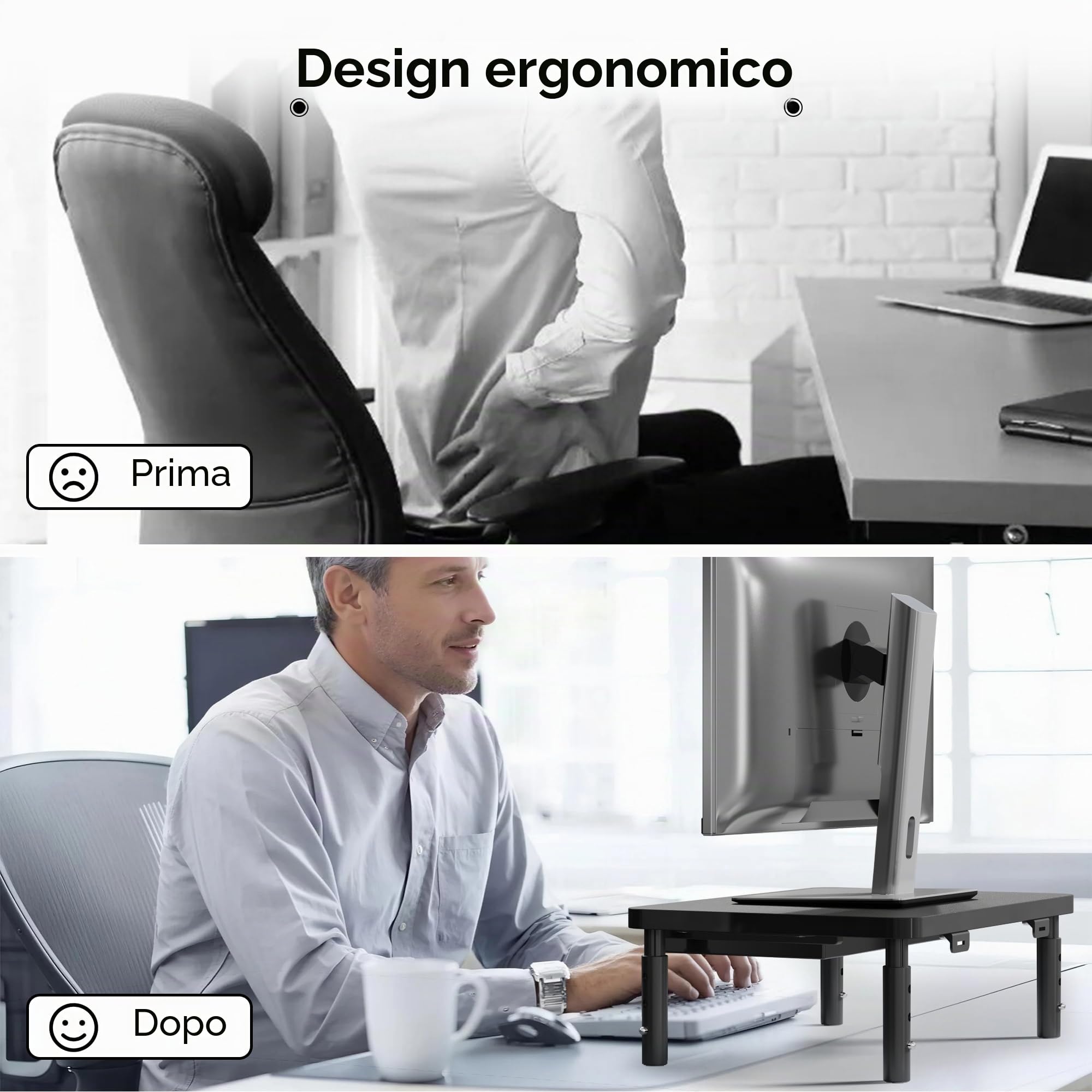 ETHU Supporto per monitor, 3 altezze regolabili (11, 13, 15 cm), con cassetto portaoggetti, organizer da scrivania per ufficio e casa, supporto ergonomico per stampante computer portatile PC