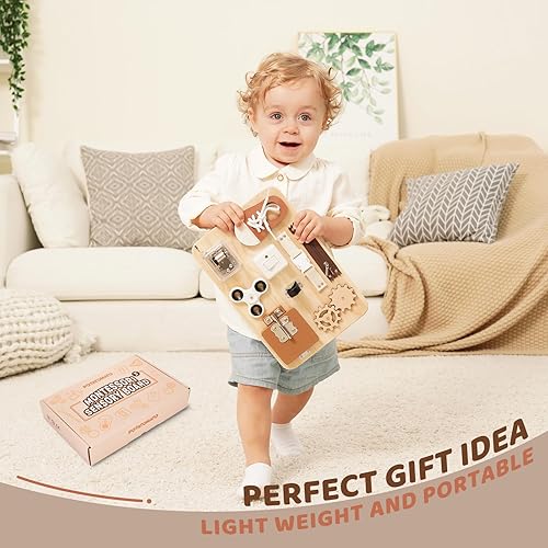 Miniatura 6 de Tablero de actividades para niños pequeños - Juguetes Montessori para 1, 2, 3, 4 años de edad, juguetes sensoriales de madera para niños autistas,